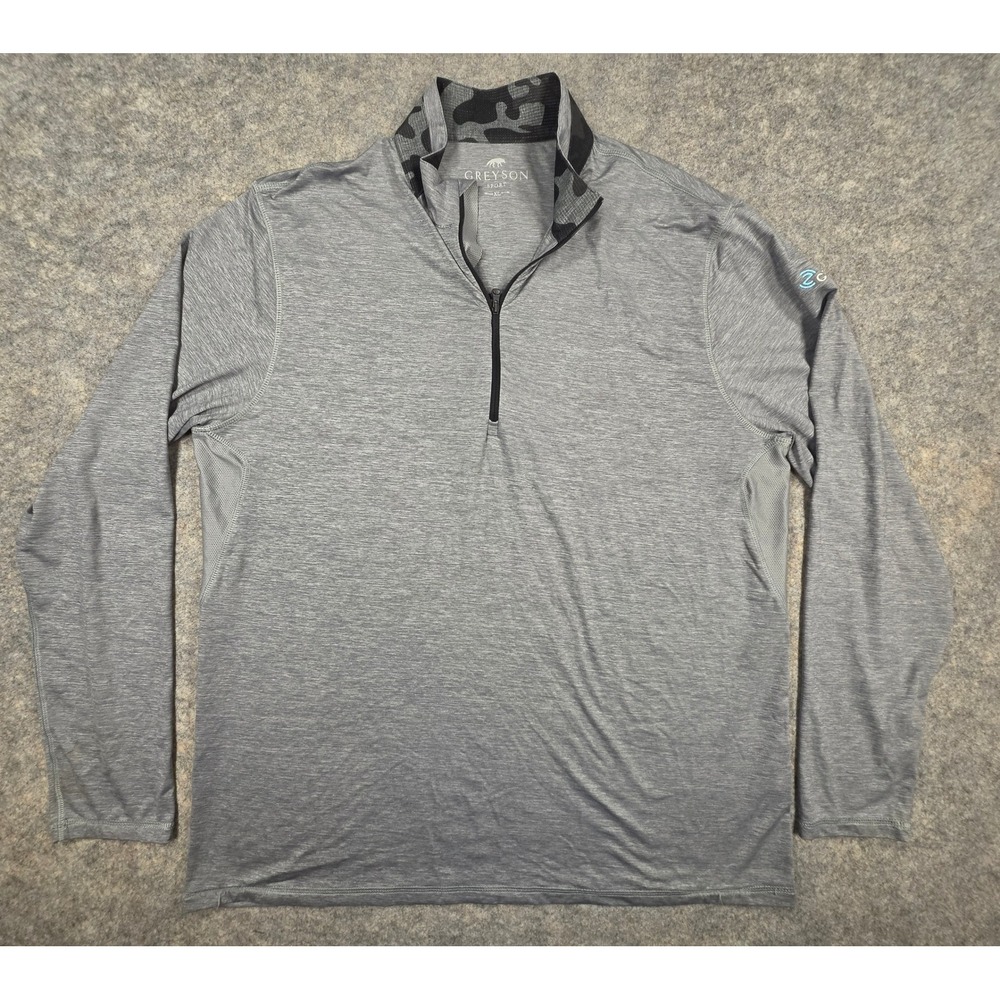 Greyson Sport Mens XL Gray 1/4 Zip Pullover Camo Collar Brrr Cooling Cetech Logo